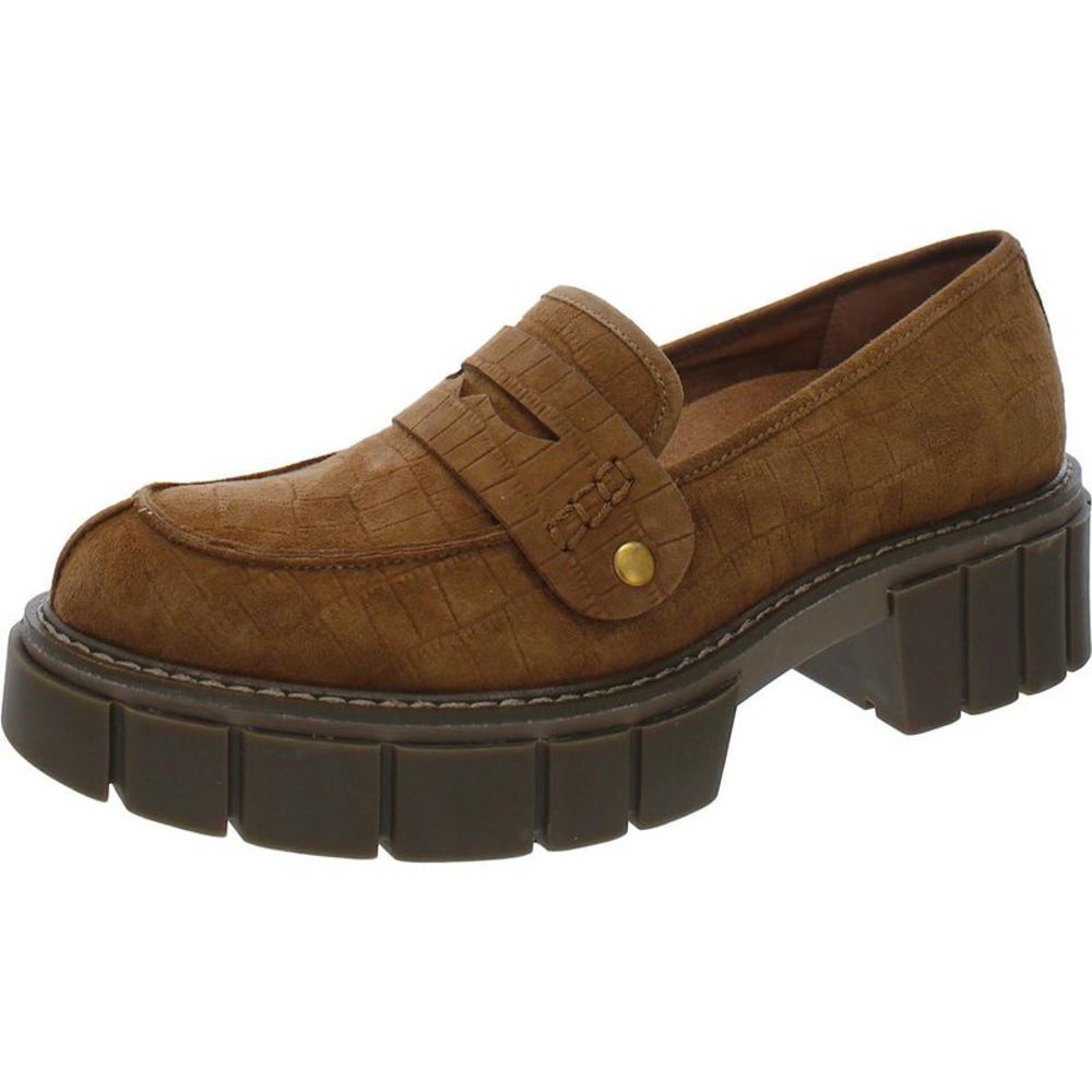 Vionic Womens Elodie Brown Embossed Lug Sole Slip On Loafers Shoes Imperfections